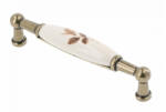 Triomax Porcelán-fém bútorfogantyú, antik bronz-barna virággal, 96 mm furattávval (UP_WP0728_BB)
