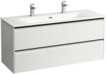 Laufen PALACE Kombi csomag 120 cm, vékony mosdó alsószekrénnyel, 2 fiókkal, fiók rendezővel együtt. Hagyományos vagy helytakarékos szifonnal H894240 szerelhető, 2 csaplyuk, Fényes Fehér H8617092611071 (H8617