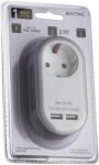 ENTAC Adaptor priză (1x cu împământare, 2x USB -total 2.1A) Entac Alb