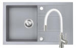 FERRO Set Chiuveta Ferro Mezzo II 1 Cuva si Picurator 780x480 mm, gri si Baterie Ferro Zumba Inox - baterie stativa bucatarie cu pipa flexibila, alb (DRGM48/78GA+BZA4WSS)