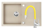 FERRO Set Chiuveta Ferro Mezzo II 1 Cuva si Picurator 780x480 mm, nisip si Baterie Ferro Zumba - baterie stativa bucatarie cu pipa flexibila, galben-lamaie (DRGM48/78SA+BZA4C)