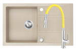 FERRO Set Chiuveta Ferro Mezzo II 1 Cuva si Picurator 780x480 mm, nisip si Baterie Ferro Zumba Slim 2F - baterie stativa bucatarie cu pipa flexibila, galben-lamaie (DRGM48/78SA+BZA43C)