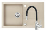 FERRO Set Chiuveta Ferro Mezzo II 1 Cuva si Picurator 780x480 mm, nisip si Baterie Ferro Zumba - baterie stativa bucatarie cu pipa flexibila, negru (DRGM48/78SA+BZA4B)