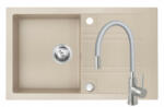 FERRO Set Chiuveta Ferro Mezzo II 1 Cuva si Picurator 780x480 mm, nisip si Baterie Ferro Zumba Inox - baterie stativa bucatarie cu pipa flexibila, gri-argintiu (DRGM48/78SA+BZA4SSS)