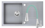 FERRO Set Chiuveta Ferro Mezzo II 1 Cuva si Picurator 780x480 mm, gri si Baterie Ferro Zumba II - baterie stativa bucatarie cu pipa flexibila, verde-menta (DRGM48/78GA+BZA42M)