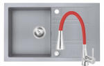 FERRO Set Chiuveta Ferro Mezzo II 1 Cuva si Picurator 780x480 mm, gri si Baterie Ferro Zumba II - baterie stativa bucatarie cu pipa flexibila, rosu (DRGM48/78GA+BZA42R)