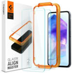 Spigen Samsung Galaxy A55 5G SM-A556B, Kijelzővédő fólia, ütésálló fólia (az íves részre is! ), Tempered Glass (edzett üveg), Full Cover, Spigen Glastr Alignmaster, Clear - 2 db /csomag (AGL07775)