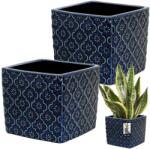 KOTARBAU Ghiveci ceramic vintage pentru flori plante 13x13 cm set 2 buc - Culoare cobalt (ZSY2926)