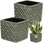 KOTARBAU Ghiveci ceramic vintage pentru flori plante 13x13 cm set 2 buc - Culoare verde închis (ZSY2924)
