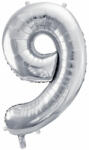 PartyDeco S. r. o 9. szám, ezüst, fólia lufi, 72 cm