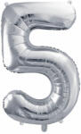 PartyDeco S. r. o 5. szám, ezüst, fólia lufi, 72 cm