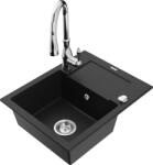 Mexen Enzo chiuvetă de bucătărie din granit cu 1 compartiment, cu scurgător și robinet Savita, negru - 6506-77-672601-00 (6506-77-672601-00)