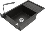 Mexen Elias chiuvetă de granit cu 1 cuvă cu scurgător și baterie de bucătărie Rita, metal negru/auriu - 6511-75-670300-70 (6511-75-670300-70)