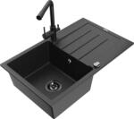 Mexen Bruno chiuvetă din granit cu 1 compartiment cu picurător și baterie de bucătărie Duero, negru/argintiu metalic (6513-73-671600-70-B)