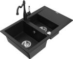 Mexen Gaspar chiuvetă de granit cu 1, 5 compartimente, cu scurgător și baterie de bucătărie Carla, negru - 6507-77-670700-00 (6507-77-670700-00)