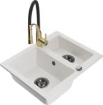 Mexen Carlos chiuvetă de bucătărie din granit, 1, 5 compartimente, cu baterie de bucătărie Aster, albă - 6518-20-73450-57-B (6518-20-73450-57-B)