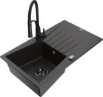 Mexen Cesar chiuvetă granitică cu o cuvă, cu scurgător și baterie de bucătărie Aster, negru/auriu metalizat (6514-75-73450-70-B)