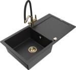 Mexen Leo chiuvetă de granit cu o singură cuvă, cu scurgător și baterie de bucătărie Duo, negru/argintiu metalic (6501-73-671701-57-G)