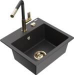 Mexen Milo chiuvetă de granit cu 1 compartiment cu baterie de bucătărie Flora, negru pătat - 6505-76-670401-57-G (6505-76-670401-57-G)