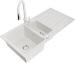 Mexen Andres chiuvetă de granit cu 1, 5 cuve cu scurgător și baterie de bucătărie Savita, albă - 6515-20-672601-20 (6515-20-672601-20)