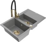 Mexen Gaspar chiuvetă de bucătărie din granit, cu 1, 5 cuve, cu scurgător și baterie de bucătărie Aster, gri (6507-71-73450-57-G)