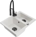 Mexen Carlos chiuvetă de granit cu 1, 5 compartimente cu baterie de bucătărie Aster, albă - 6518-20-73450-70-B (6518-20-73450-70-B)