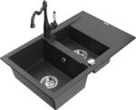 Mexen Gaspar chiuvetă de bucătărie din granit cu 1, 5 cuve, cu scurgător și baterie de bucătărie Carla, negru pătat - 6507-76-670 (6507-76-670700-76)