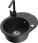 Mexen Kevin chiuvetă de bucătărie granit, 1 cuvă cu scurgător și baterie de bucătărie Rita, negru/argintiu metalizat - 6517-73-6 (6517-73-670300-70)