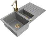 Mexen Matias chiuvetă din granit cu 1, 5 compartimente cu scurgător și baterie de bucătărie Rita, gri - 6502-71-670300-50 (6502-71-670300-50)