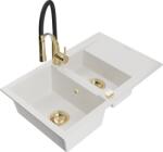 Mexen Gaspar chiuvetă din granit cu 1, 5 cuve, cu scurgător și robinet de bucătărie Aster, alb - 6507-20-73450-57-G (6507-20-73450-57-G)
