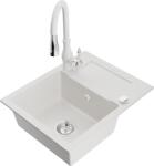 Mexen Enzo chiuvetă de bucătărie din granit cu 1 cuvă, cu scurgător și baterie Savita, albă - 6506-20-672601-20 (6506-20-672601-20)
