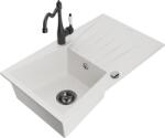 Mexen Cesar chiuvetă de granit cu 1 compartiment, cu scurgător și baterie de bucătărie Carla, albă - 6514-20-670700-70 (6514-20-670700-70)