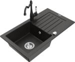 Mexen Pablo chiuvetă de granit cu 1 compartiment și picurător și robinet de bucătărie Carla, negru/auriu metalic - 6510-75-67070 (6510-75-670700-70)
