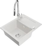 Mexen Enzo chiuvetă de granit cu un compartiment, cu picurător și baterie de bucătărie Savita, Albă - 6506-20-672601-00 (6506-20-672601-00)