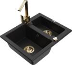 Mexen Carlos chiuvetă din granit cu 1, 5 cuve și baterie de bucătărie Rita, negru - 6518-77-670300-50 (6518-77-670300-50)