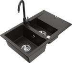 Mexen Gaspar chiuvetă de granit 1, 5 cuve cu scurgător și baterie de bucătărie Telma, negru/auriu - 6507-75-670200-70 (6507-75-670200-70)