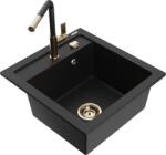 Mexen Vito chiuvetă de granit cu 1 compartiment și baterie de bucătărie Flora, negru - 6503-77-670401-57-G (6503-77-670401-57-G)