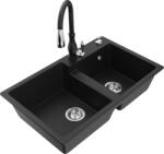 Mexen Tomas chiuvetă din granit cu 2 compartimente cu baterie de bucătărie Savita, negru - 6516-77-672601-70 (6516-77-672601-70)