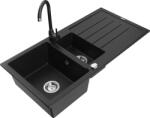 Mexen Andres chiuvetă de granit cu 1, 5 camere cu scurgător și baterie de bucătărie Telma, negru - 6515-77-670200-70 (6515-77-670200-70)