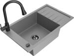 Mexen Elias chiuvetă de granit cu 1 compartiment cu scurgător și baterie de bucătărie Elia, gri - 6511-71-670101-70-B (6511-71-670101-70-B)