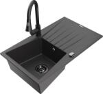 Mexen Cesar chiuvetă de bucătărie din granit cu 1 compartiment, cu scurgător și baterie Elia, negru cu stropi (6514-76-670101-70-B)