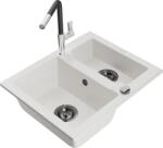 Mexen Carlos chiuvetă de bucătărie din granit cu 1, 5 compartimente, cu baterie Flora, albă - 6518-20-670401-07-B (6518-20-670401-07-B)