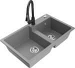 Mexen Tomas chiuvetă de granit cu 2 compartimente cu baterie de bucătărie Elia, gri - 6516-71-670101-70 (6516-71-670101-70)