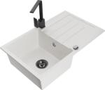 Mexen Bruno chiuvetă de granit cu 1 cuvă, cu scurgător și baterie de bucătărie Rita, albă - 6513-20-670300-70 (6513-20-670300-70)