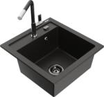 Mexen Vito chiuvetă de bucătărie din granit cu 1 compartiment și baterie Flora, negru/metalizat auriu - 6503-75-670401-07-B (6503-75-670401-07-B)