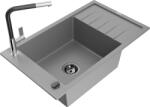 Mexen Elias chiuvetă de bucătărie din granit cu 1 cuvă, cu scurgător și robinet Flora, gri - 6511-71-670401-07-B (6511-71-670401-07-B)