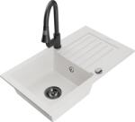 Mexen Pablo chiuvetă de bucătărie din granit cu 1 cuvă cu scurgător și baterie Elia, albă - 6510-20-670101-70 (6510-20-670101-70)