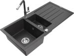 Mexen Andres chiuvetă din granit cu 1, 5 compartimente cu scurgător și baterie de bucătărie Flora, negru pătat (6515-76-670401-08)