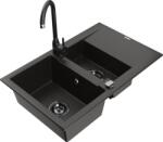 Mexen Gaspar chiuvetă de bucătărie din granit, cu 1, 5 compartimente, cu scurgător și robinet de bucătărie Telma, negru/auriu - 6 (6507-75-670200-70-B)