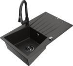 Mexen Cesar chiuvetă de granit cu o cuvă și scurgător, cu baterie de bucătărie Elia, negru/auriu metalic (6514-75-670101-70-B)